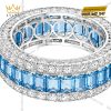 Nhẫn nữ vàng trắng Au750 đính kim cương và đá topaz
