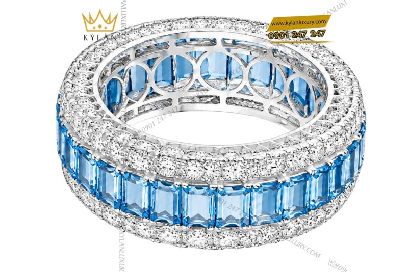 Nhẫn nữ vàng trắng Au750 đính kim cương và đá topaz