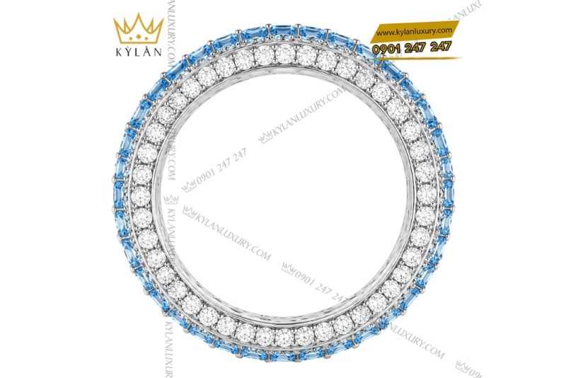 Nhẫn nữ vàng trắng Au750 đính kim cương và đá topaz