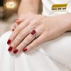 Nhẫn nữ vàng trắng Au750 đính kim cương và sapphire đỏ