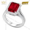 Nhẫn nữ vàng trắng Au750 đính kim cương và sapphire đỏ