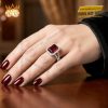 Nhẫn nữ vàng trắng Au750 đính kim cương và sapphire đỏ
