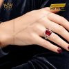 Nhẫn nữ vàng trắng Au750 đính kim cương và sapphire đỏ