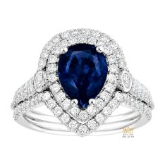 Nhẫn nữ vàng trắng Au750 đính kim cương và sapphire xanh dương