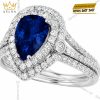 Nhẫn nữ vàng trắng Au750 đính kim cương và sapphire xanh dương