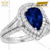 Nhẫn nữ vàng trắng Au750 đính kim cương và sapphire xanh dương