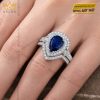 Nhẫn nữ vàng trắng Au750 đính kim cương và sapphire xanh dương