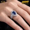 Nhẫn nữ vàng trắng Au750 đính kim cương và sapphire xanh dương