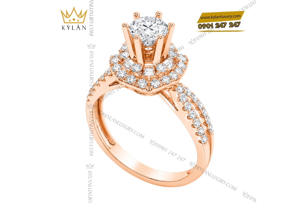 Nhẫn nữ vàng vàng hồng Au750 đính kim cương