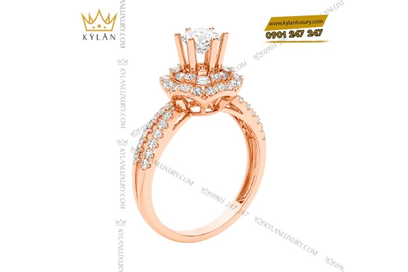 Nhẫn nữ vàng hồng Au750 đính kim cương