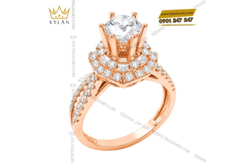 Nhẫn nữ vàng hồng Au750 đính kim cương
