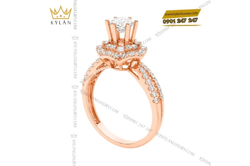 Nhẫn nữ vàng hồng Au750 đính kim cương