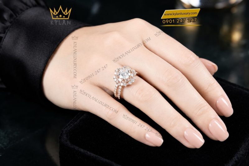 Nhẫn nữ vàng hồng Au750 đính kim cương