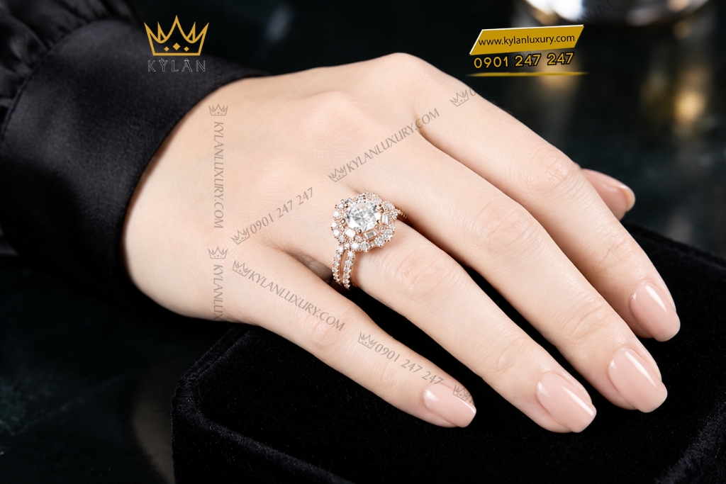 Nhẫn nữ vàng vàng hồng Au750 đính kim cương