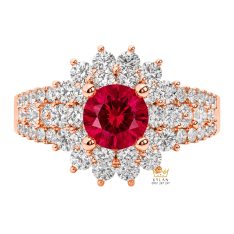 Nhẫn nữ vàng hồng Au750 đính kim cương và sapphire đỏ