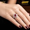 Nhẫn nữ vàng hồng Au750 đính kim cương và sapphire đỏ