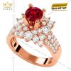 Nhẫn nữ vàng hồng Au750 đính kim cương và sapphire đỏ