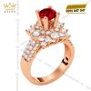 Nhẫn nữ vàng hồng Au750 đính kim cương và sapphire đỏ