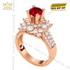 Nhẫn nữ vàng hồng Au750 đính kim cương và sapphire đỏ