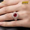Nhẫn nữ vàng hồng Au750 đính kim cương và sapphire đỏ