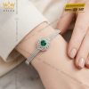 Vòng tay vàng trắng Au750 đính kim cương và ngọc lục bảo