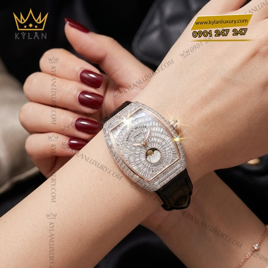 Kỳ Lân Luxury franck muller vanguard lady moonphase full diamond 2 Đồng hồ Franck Muller Vanguard Lady Moonphase Full Diamond