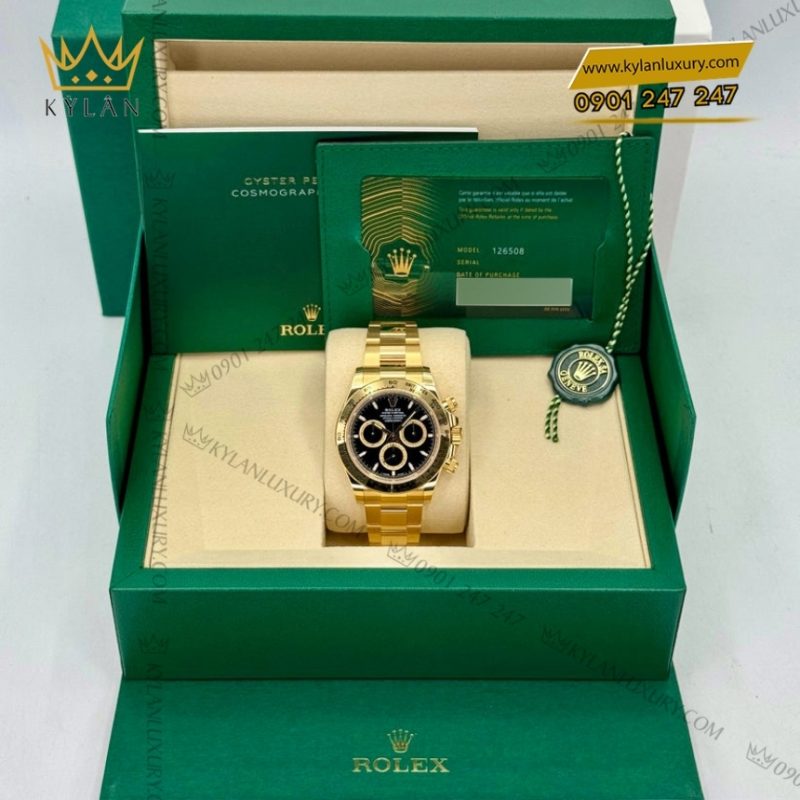 Đồng hồ Rolex Cosmograph Daytona vàng vàng mặt số đen 126508-0004