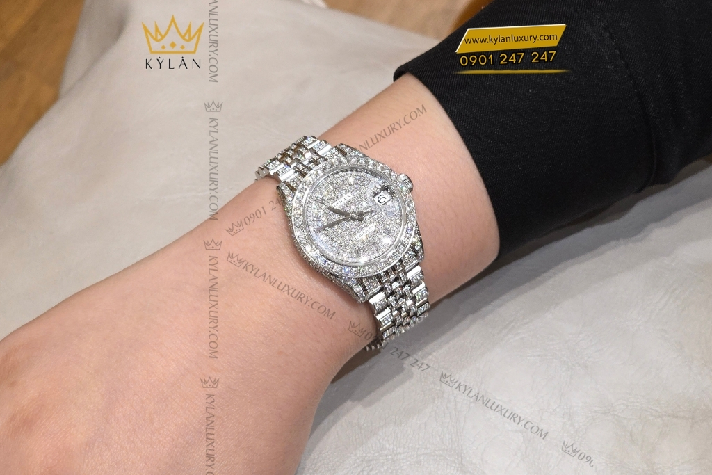 Kỳ Lân Luxury rolex datejust 31 178174 custom full kim cuong 6 Đồng hồ Rolex Datejust 31 178174 custom full kim cương