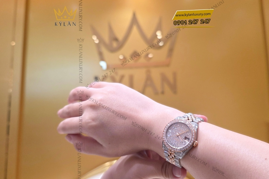 Kỳ Lân Luxury rolex datejust 31 178271 custom full kim cuong 12 Đồng hồ Rolex Datejust 31 178271 custom full kim cương