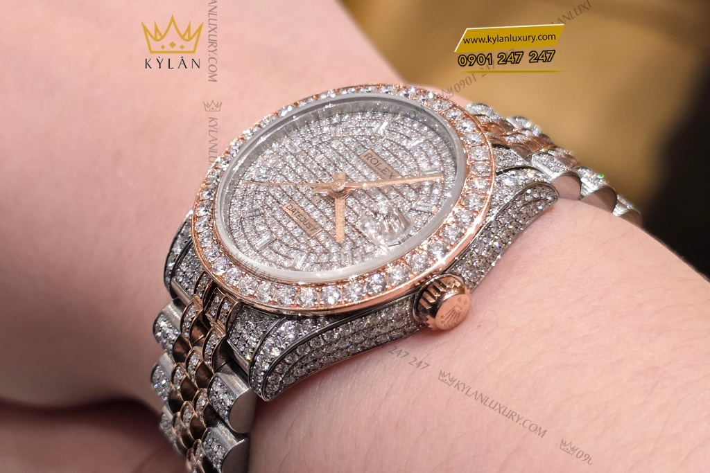 Kỳ Lân Luxury rolex datejust 31 178271 custom full kim cuong 13 Đồng hồ Rolex Datejust 31 178271 custom full kim cương