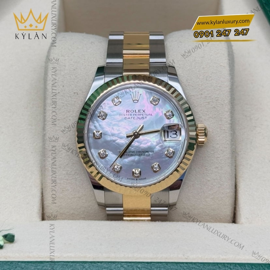Kỳ Lân Luxury rolex datejust 31 278273 0027 xa cu dinh kim 2 Đồng hồ Rolex Datejust 31 xà cừ đính kim 278273-0027