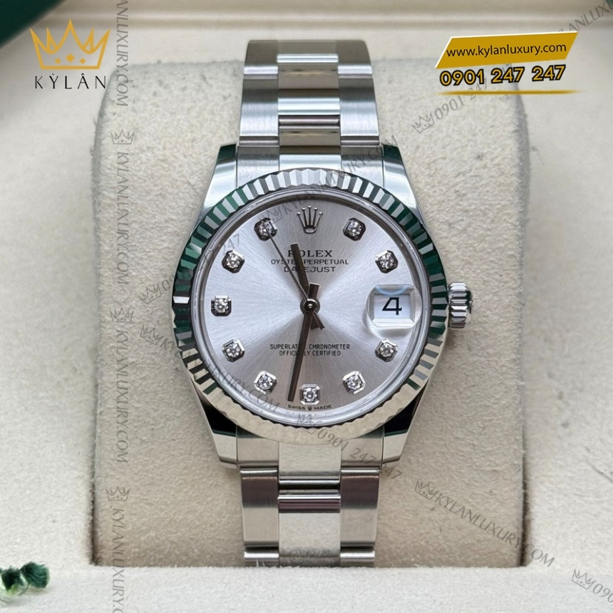 Kỳ Lân Luxury rolex datejust 31 278274 0029 mat bac kim cuong 3 Đồng hồ Rolex Datejust 31 mặt bạc cọc kim 278274-0029