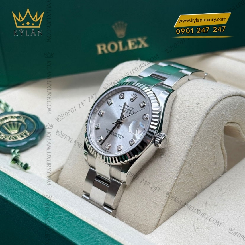 Kỳ Lân Luxury rolex datejust 31 278274 0029 mat bac kim cuong 5 Đồng hồ Rolex Datejust 31 mặt bạc cọc kim 278274-0029