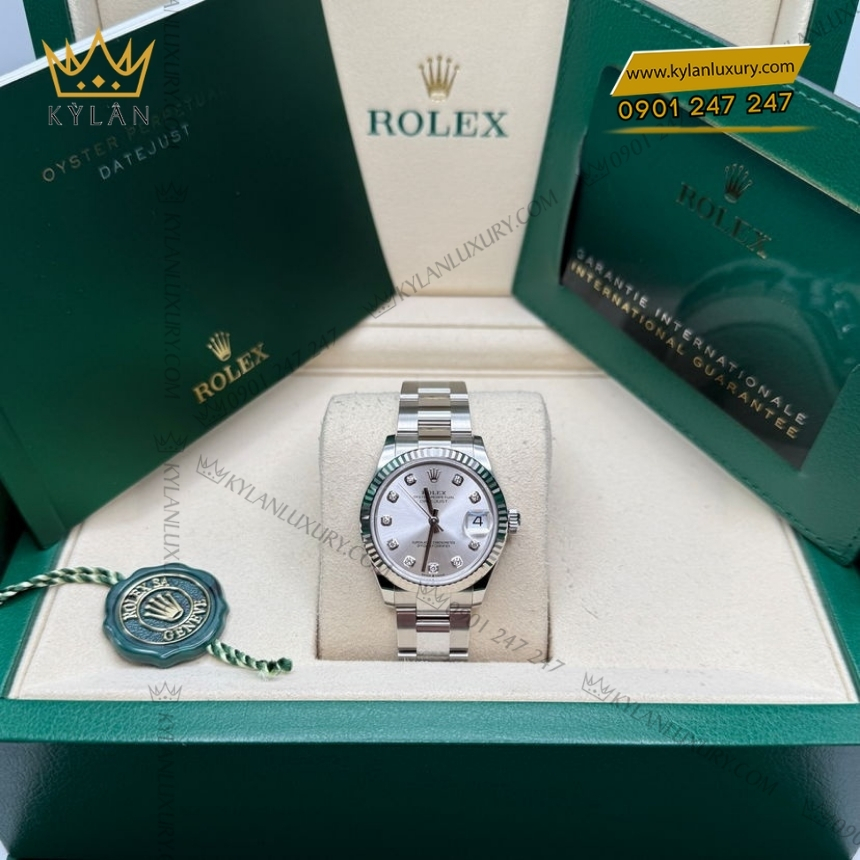 Kỳ Lân Luxury rolex datejust 31 278274 0029 mat bac kim cuong 7 Đồng hồ Rolex Datejust 31 mặt bạc cọc kim 278274-0029