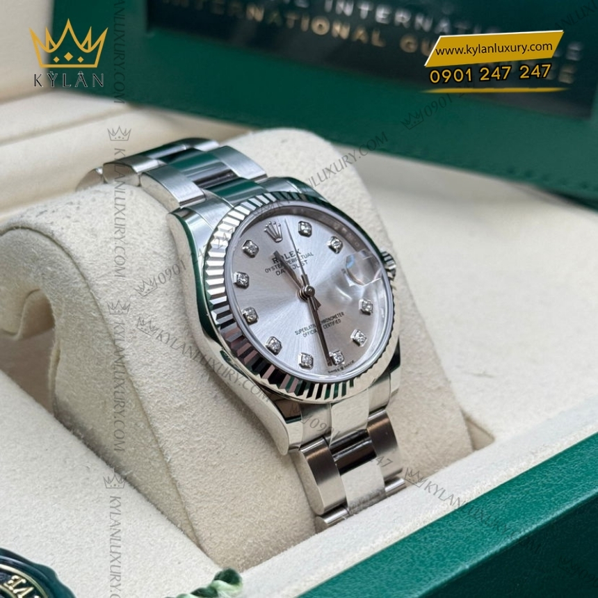 Kỳ Lân Luxury rolex datejust 31 278274 0029 mat bac kim cuong 8 Đồng hồ Rolex Datejust 31 mặt bạc cọc kim 278274-0029