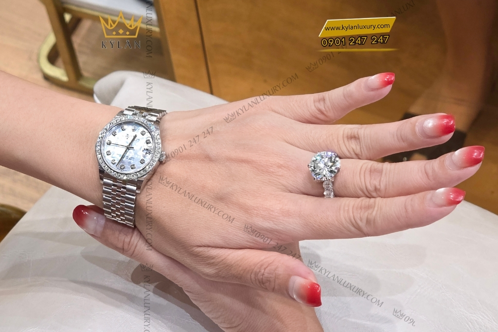 Kỳ Lân Luxury rolex datejust 31 m278274 0006 custom vanh kim 10 Đồng hồ Rolex Datejust 31 xà cừ custom vành kim tròn 278274-0006