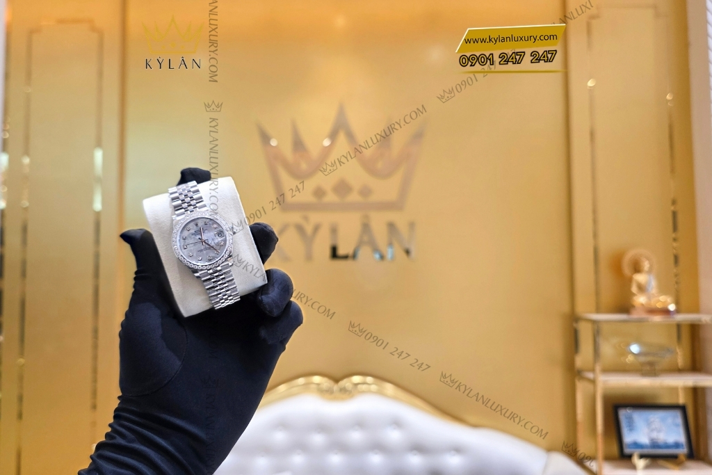 Kỳ Lân Luxury rolex datejust 31 m278274 0006 custom vanh kim 12 Đồng hồ Rolex Datejust 31 xà cừ custom vành kim tròn 278274-0006