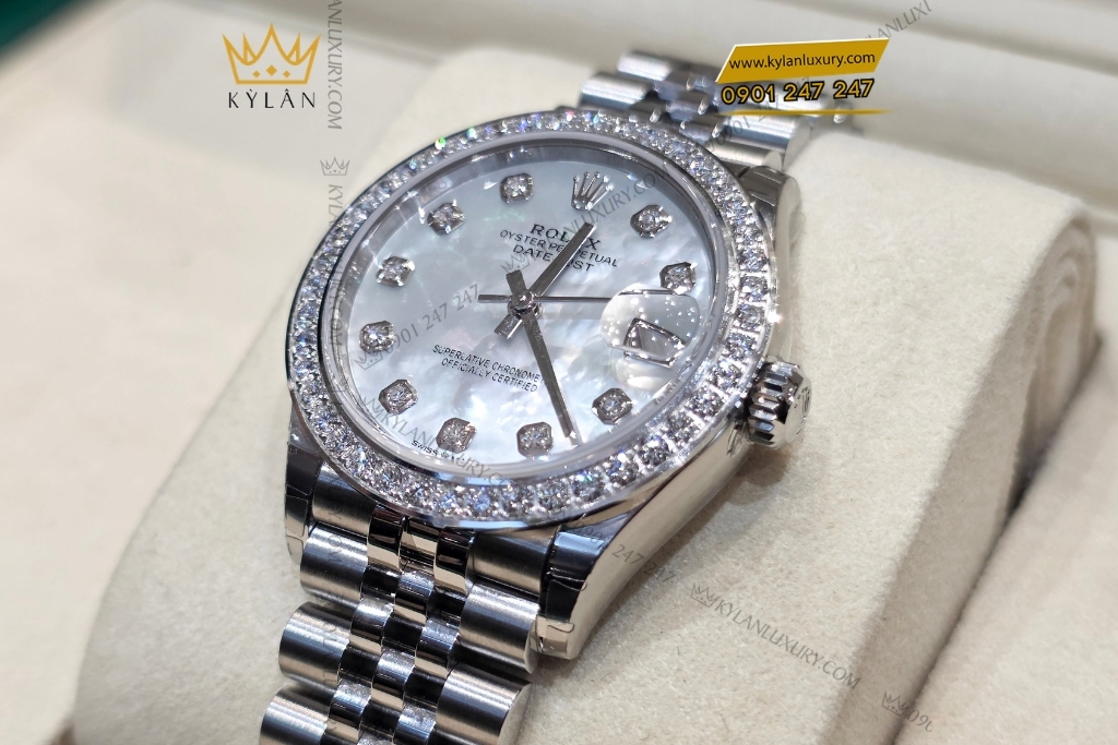 Kỳ Lân Luxury rolex datejust 31 m278274 0006 custom vanh kim 14 Đồng hồ Rolex Datejust 31 xà cừ custom vành kim tròn 278274-0006