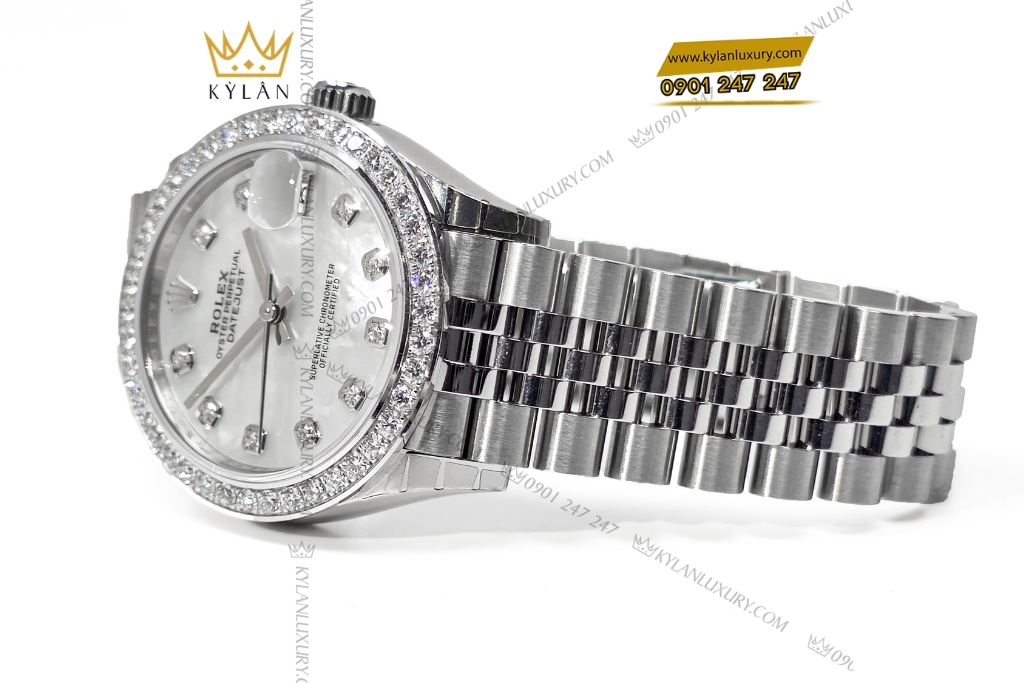 Kỳ Lân Luxury rolex datejust 31 m278274 0006 custom vanh kim 2 Đồng hồ Rolex Datejust 31 xà cừ custom vành kim tròn 278274-0006