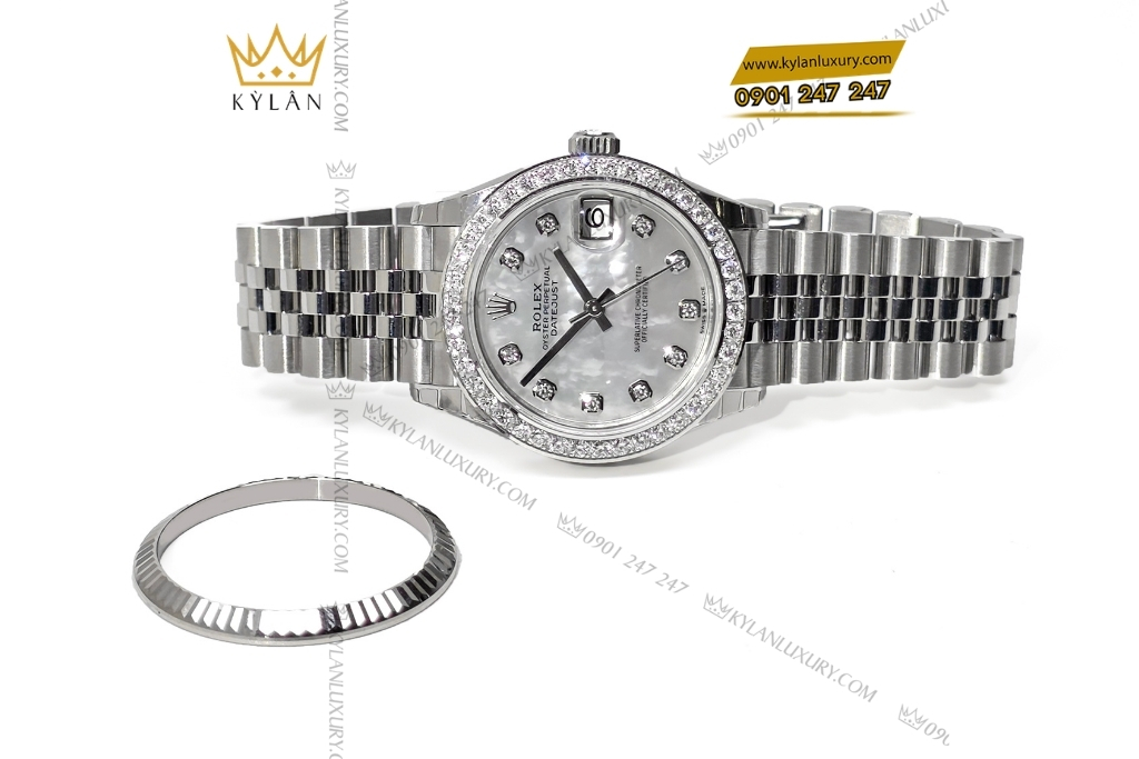 Kỳ Lân Luxury rolex datejust 31 m278274 0006 custom vanh kim 4 Đồng hồ Rolex Datejust 31 xà cừ custom vành kim tròn 278274-0006