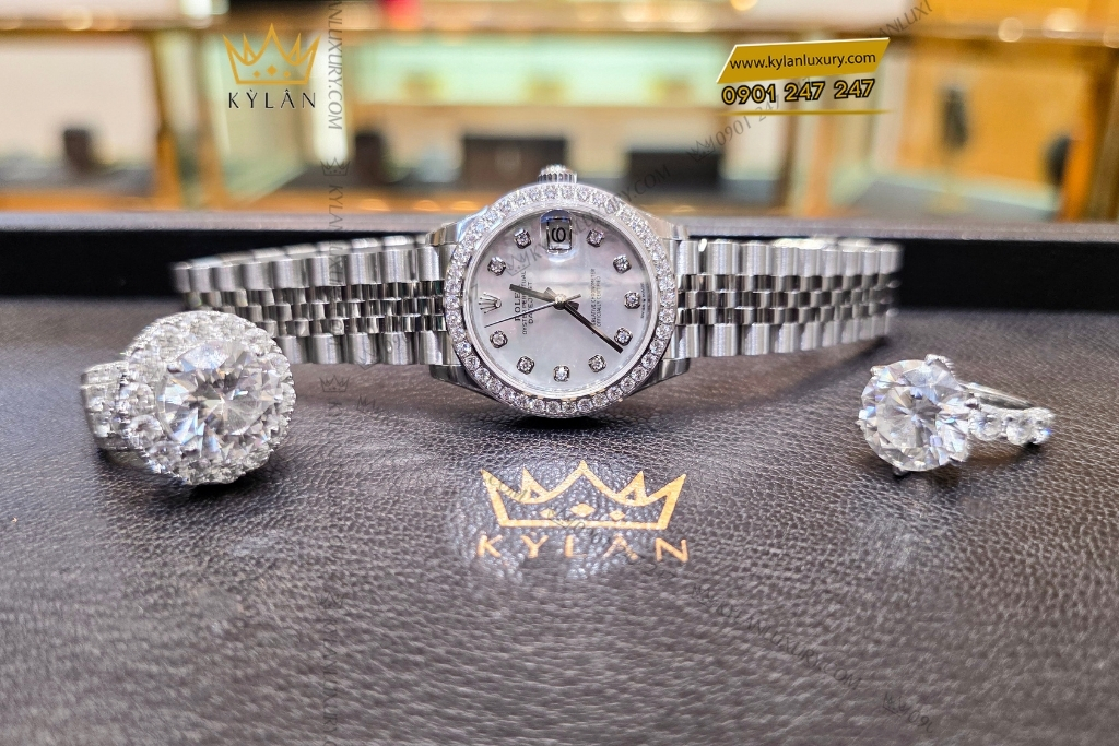Kỳ Lân Luxury rolex datejust 31 m278274 0006 custom vanh kim 7 Đồng hồ Rolex Datejust 31 xà cừ custom vành kim tròn 278274-0006