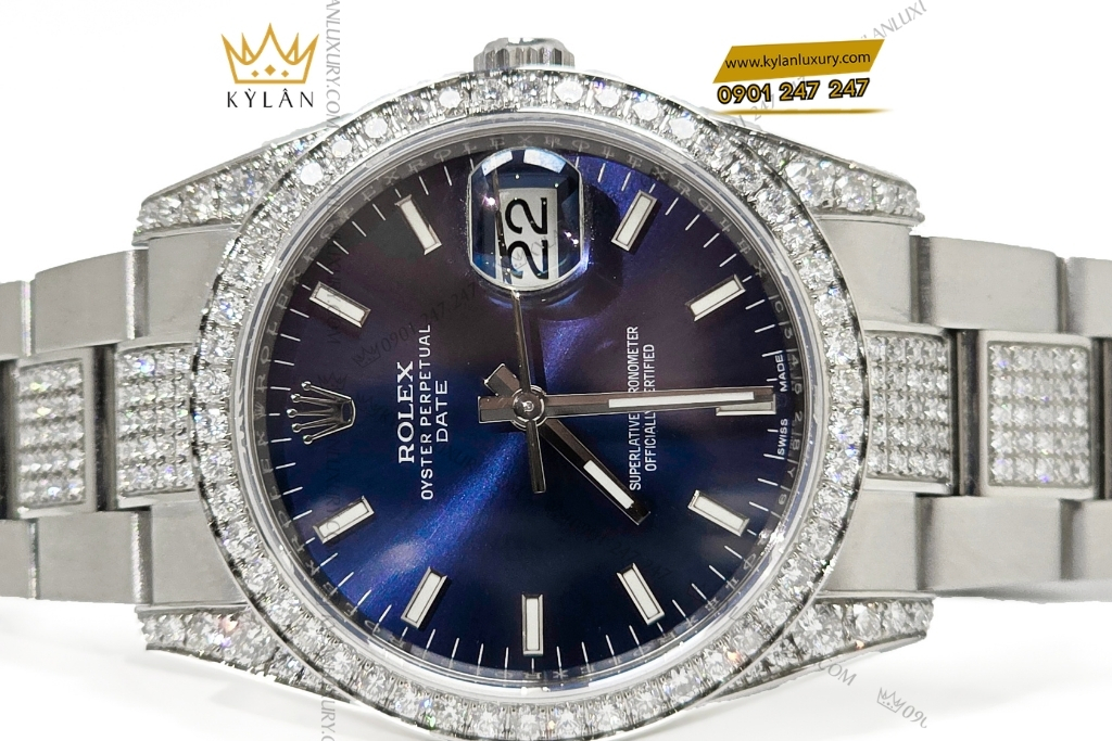 Kỳ Lân Luxury rolex datejust 34 115200 custom kim cuong 2 Đồng hồ Rolex Datejust 34 115200 custom full kim cương