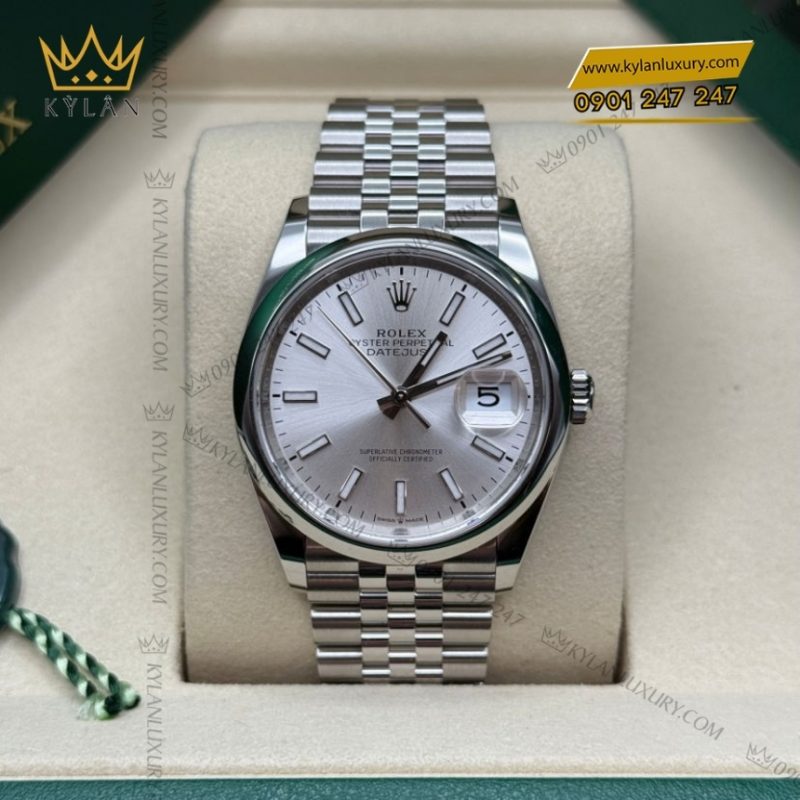 Đồng hồ Rolex Datejust 36 mặt bạc vành trơn 126200-0001