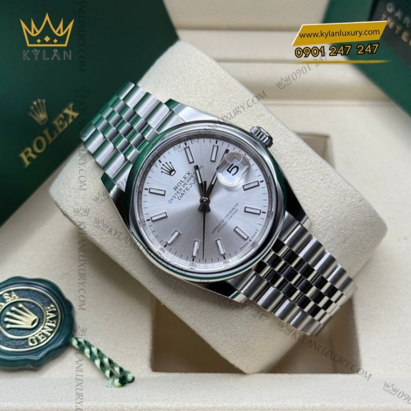 Đồng hồ Rolex Datejust 36 mặt bạc vành trơn 126200-0001