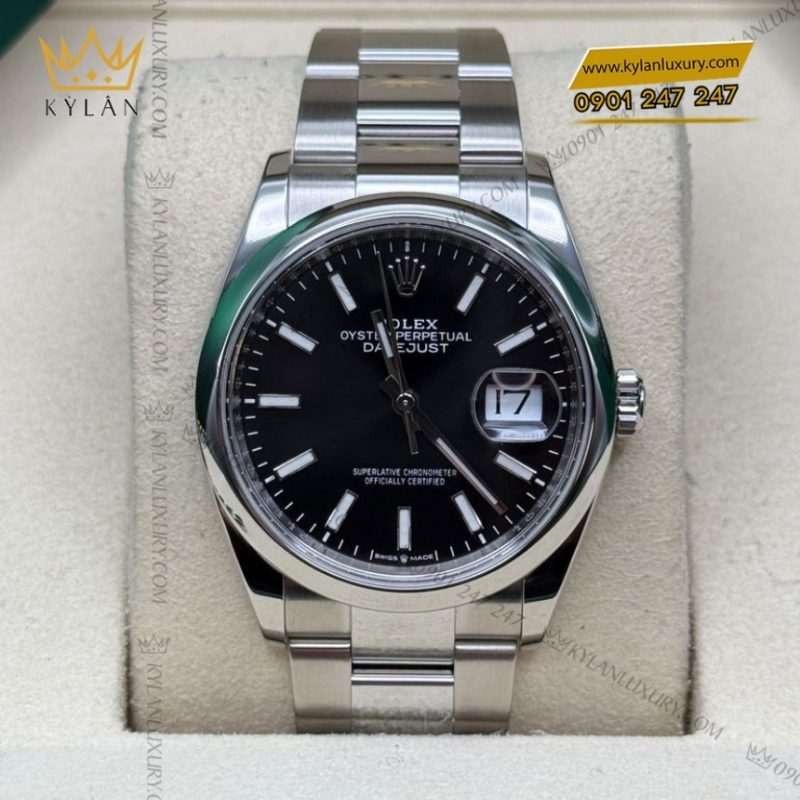 Đồng hồ Rolex Datejust 36 mặt đen vành trơn 126200-0004
