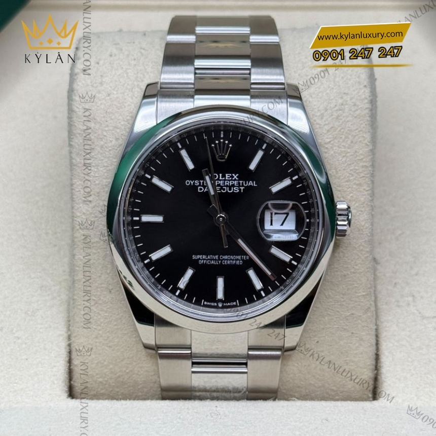 Kỳ Lân Luxury rolex datejust 36 126200 0004 mat so den 3 Đồng hồ Rolex Datejust 36 mặt đen vành trơn 126200-0004