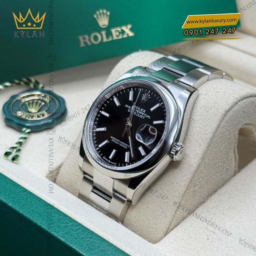 Kỳ Lân Luxury rolex datejust 36 126200 0004 mat so den 4 Đồng hồ Rolex Datejust 36 mặt đen vành trơn 126200-0004