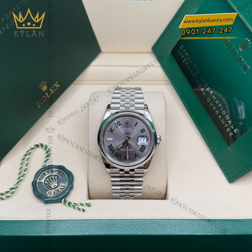 Kỳ Lân Luxury rolex datejust 36 126200 0017 wimbledon 4 Đồng hồ Rolex Datejust 36 Wimbledon vành trơn 126200-0017