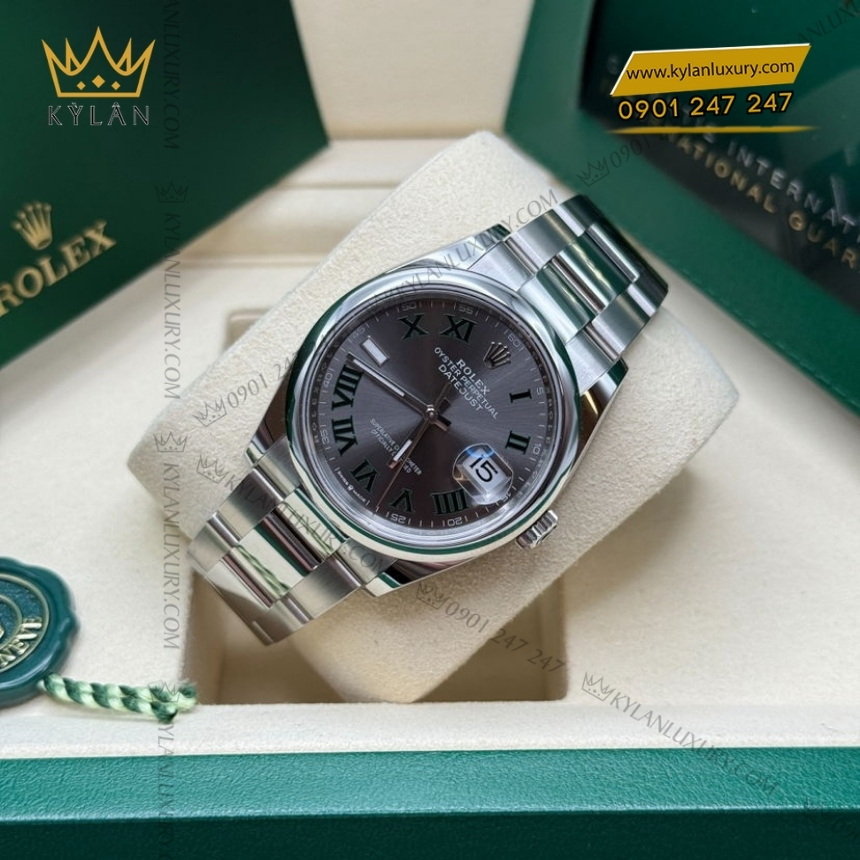 Kỳ Lân Luxury rolex datejust 36 126200 0018 xam vanh tron 2 Đồng hồ Rolex Datejust 36 xám La Mã vành trơn 126200-0018