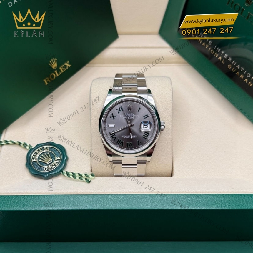 Kỳ Lân Luxury rolex datejust 36 126200 0018 xam vanh tron 4 Đồng hồ Rolex Datejust 36 xám La Mã vành trơn 126200-0018